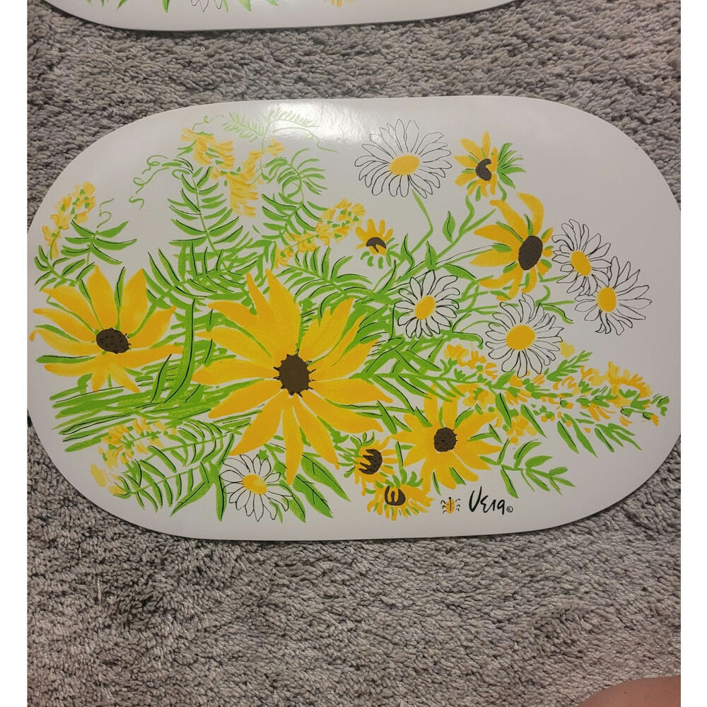 Vintage Vera Neumann Floral Placemats Set of 4 Yellow Daisy Modern Retro Kitchen